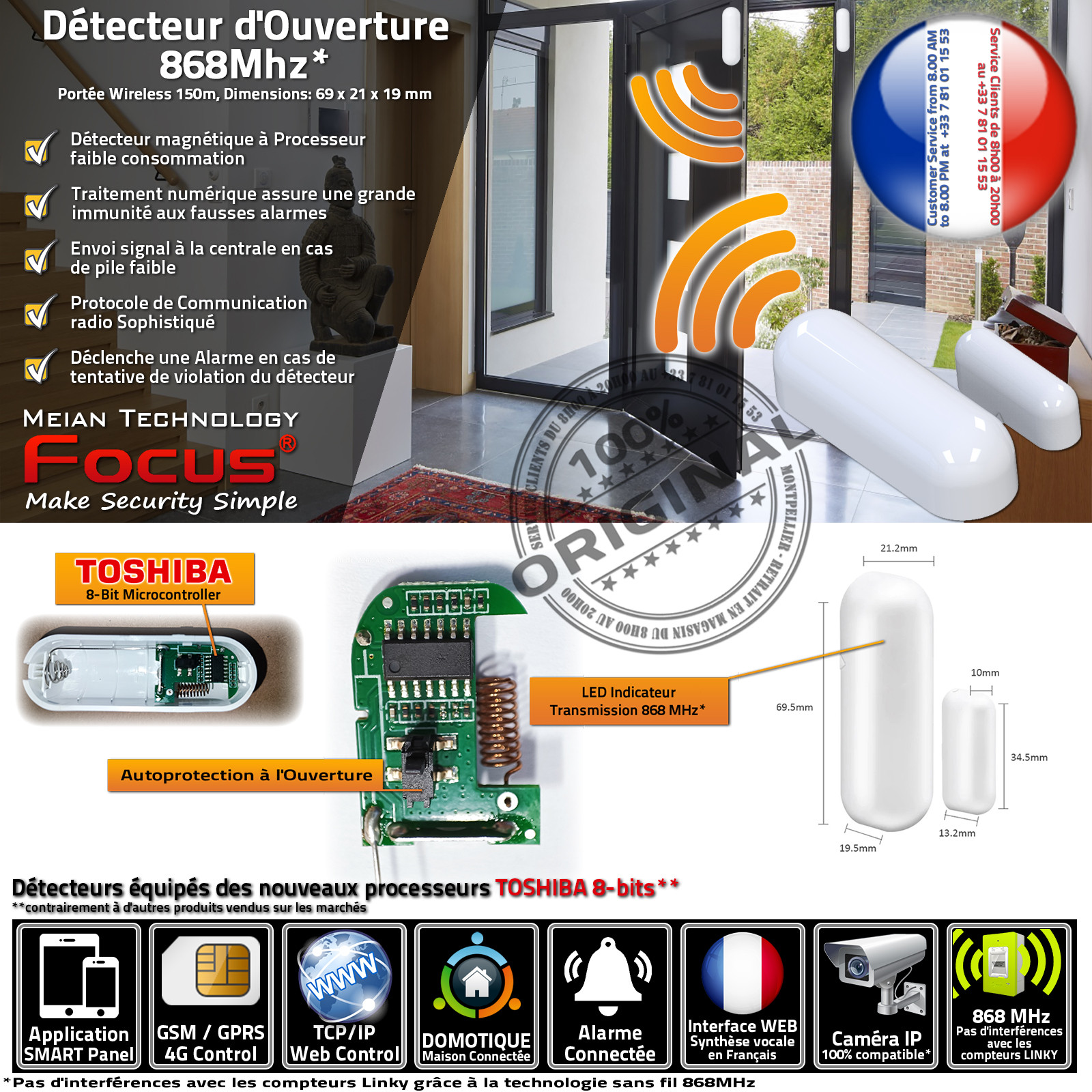 Système Sécurité Connecté Capteur Protection Sonde Température MD-240R Sans  Fil Pièces Chambres Salons ORIGINAL Domotique 868MHz