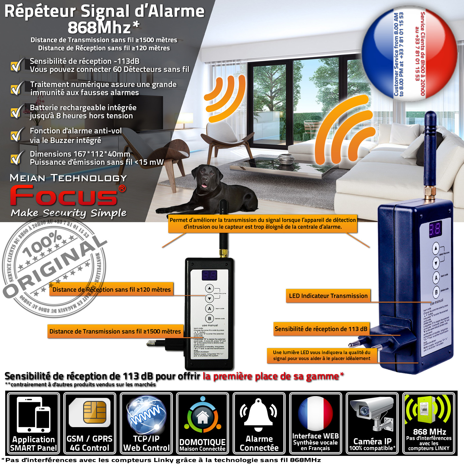 PB-204R Répéteur Signal d'alarme sans fil Amplificateur Distance réception / émission